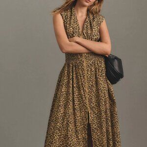 Maeve The Tommie Cap-Sleeve Smocked  Leopard Print Tommie Dress